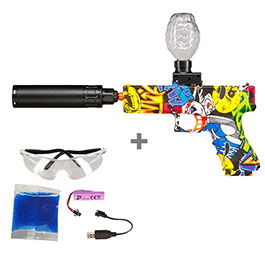 Asgard Gelpistole Actionblaster elektrisch inkl. Akku, Schalldmpfer, Gelkugeln & Schutzbrille Graffiti