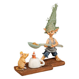 Dekofiguren Pixie Kobold und Maus machen Popcorn 11 x 12,5 cm