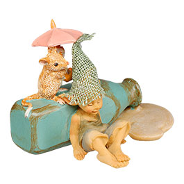 Dekofiguren Pixie Kobold und Maus mit Milchflasche 11 x 8 cm