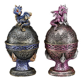 Dekofigur Drachen-Schatulle blau & lila 2er Set 8,4 x 18,4 cm