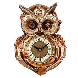Wanduhr Steampunk Eule 20 cm bronziert
