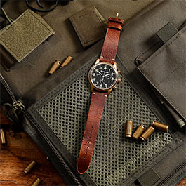 Kleinbild 1 Messerschmitt Fliegerchrono ME-4544GP-SL Uhr mit Lederarmband im Vintage-Look