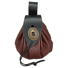 Groe  Mittelalter Geldkatze aus Leder mit Metallschliee braun