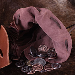 Kleinbild 2 Battle-Merchant Mittelalter Lederbeutel Geldkatze mit Hornknopf  rotbraun