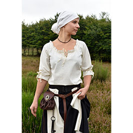 Kleinbild 4 Battle-Merchant Mittelalter Lederbeutel Geldkatze mit Hornknopf  rotbraun