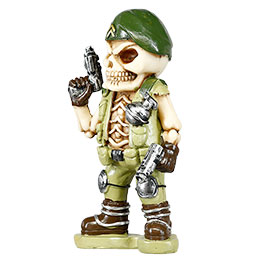 Kleinbild 2 Dekofigur Army Skull 2 Guns Skelett Totenkopf mit 2 Pistolen 16 cm