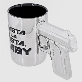 Kleinbild 3 Out Of The Blue Becher silberfarben Hasta la vista baby mit Pistolengriff 350 ml