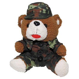 Teddybr, mit Anzug und Mtze, flecktarn, 28cm