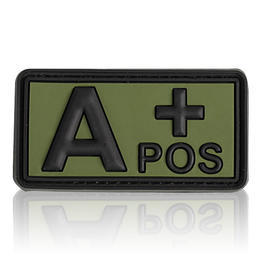 3D Rubber Patch mit Klettflche Blutgruppe A positiv oliv/schwarz