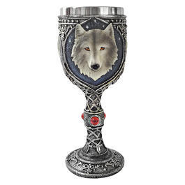 Fantasy Kelch Weier Wolf mit Edelstahleinsatz
