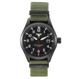 KHS Armbanduhr Airleader Black Steel C1 mit Natoband oliv