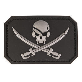 3D Rubber Patch mit Klettflche Skull w. Swords schwarz/grau