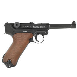 Gletcher CO2 Pistole P08 schwarz Kal. 4,5mm Stahl BB braune Griffschalen Bild 2