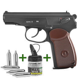 Gletcher PM CO2 Luftpistole Kal. 4,5 mm BB Non Blowback schwarz inkl. CO2 Kapseln u. Stahl-BBs