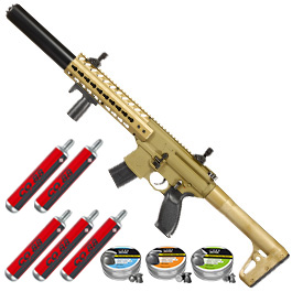 Sig Sauer MCX CO2 Luftgewehr Set 4,5 mm  mit 5 x 88 g CO2 Kartuschen, 3 Dosen Max Tactical Diabolos Kal. 4,5mm Farbe FDE