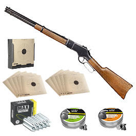 BARRA 1866 CO2 Unterhebel Luftgewehr Set 4,5mm mit Hlsenauswurf, 2 Dosen Diabolos, Kugelfangkasten, Zielscheiben