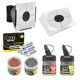 Zubeh�rset f�r Luftpistolen Kaliber 4,5 mm, Munitionspaket mit Kugelfangkasten 17x17cm, Zielscheiben, CO2-Kapseln und 4,5 mm Run