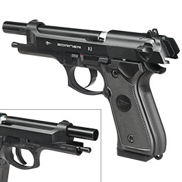 Borner 92 CO2 Luftpistole Kal. 4,5mm BB und Diabolo BlowBack mit Metallschlitten schwarz Bild 9
