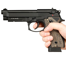 Kleinbild 11 KLI M92A1 CO2 Luftpistole Kal. 4,5 mm BB Vollmetall Blowback schwarz - G10 Grip Edition