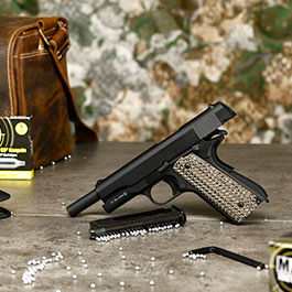 Kleinbild 1 KLI M1911-A1 CO2 Luftpistole Kal. 4,5 mm BB Blowback Vollmetall schwarz - G10 Grip Edition
