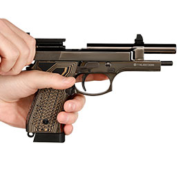 Kleinbild 11 KLI M92 Fusion Optic Ready CO2 Luftpistole Kal. 4,5 mm BB Vollmetall Blowback Blackchrome-Finish - G10 Grip Edition