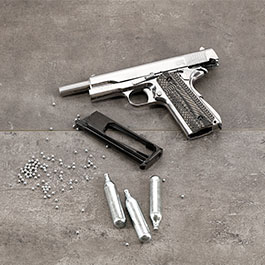 Kleinbild 1 KLI M1911-A1 CO2 Luftpistole Kal. 4,5 mm BB Blowback Vollmetall Platinum Chrome-Finish - G10 Grip Edition