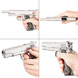 Kleinbild 8 KLI M1911-A1 CO2 Luftpistole Kal. 4,5 mm BB Blowback Vollmetall Platinum Chrome-Finish - G10 Grip Edition