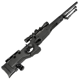 Kleinbild 5 Well L96 AWS-338 Springer Snipergewehr mit Zweibein / Zielfernrohr Kugeln 6mm BB und Kugelfang mit Netz