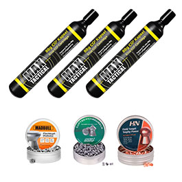 Produktbild zu Zubeh�rset f�r CO2 Luftgewehre Kal. 4,5 mm inkl. 3x 88g CO2  ...