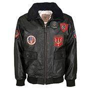 Top Gun Lederjacke mit Pelzkragen schwarz