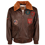 Top Gun Lederjacke mit Pelzkragen braun