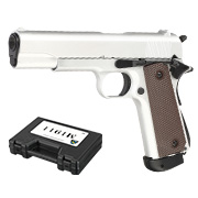 Double Bell M1911A1 Airsoftpistole Vollmetall CO2BB 6mm BB silber inkl. Pistolenkoffer