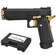 Double Bell Hi-Capa 5.1 Airsoftpistole Vollmetall CO2BB 6mm BB schwarz / gold inkl. Pistolenkoffer
