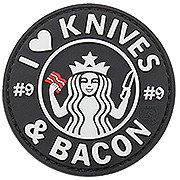 JTG 3D Rubber Patch mit Klettflche I Love Knives and Bacon schwarz/wei