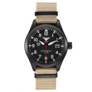 KHS Armbanduhr Airleader Black Steel C1 mit Natoarmband beige