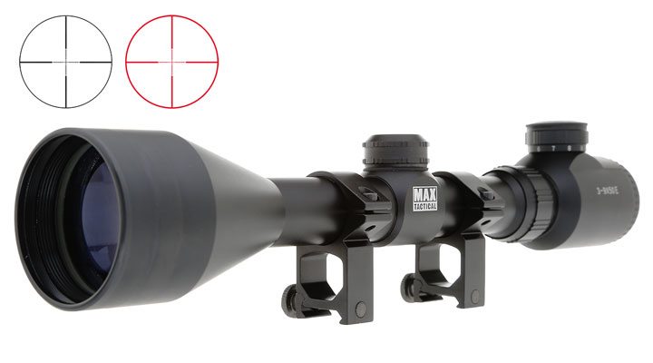 MAX Tactical Zielfernrohr 3-9x50E beleuchtet mit Ringe für 22 mm Schiene