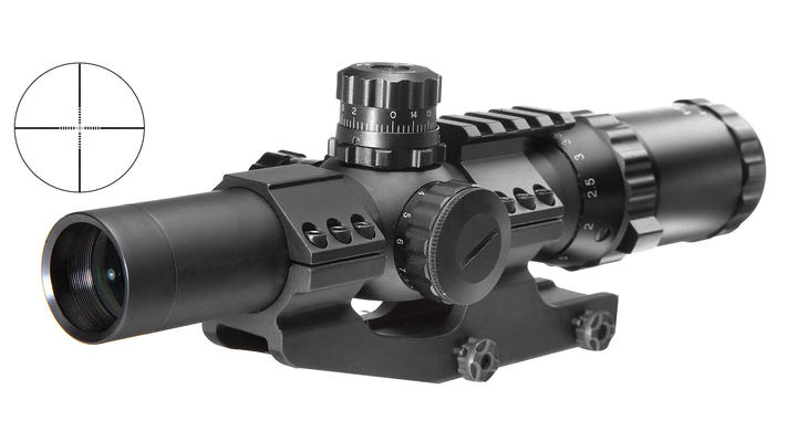 Max Tactical Zielfernrohr 1-4x24E beleuchtet inkl. Halterung für 22 mm Schiene