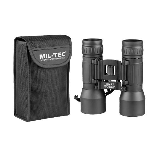 Mil-Tec Fernglas 10x42 faltbar schwarz inkl. Nylontragetasche