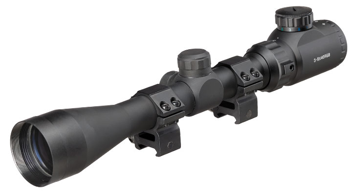 Nuprol Optics 3-9x40IR Mil-Dot Zielfernrohr beleuchtet inkl. 20-22mm / 11mm Ringe schwarz