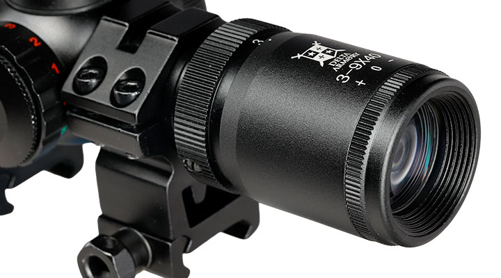 Delta Armory 3-9x40 Mil-Dot kompakt Zielfernrohr beleuchtet inkl. 20 - 22 mm Ringe schwarz Bild 7