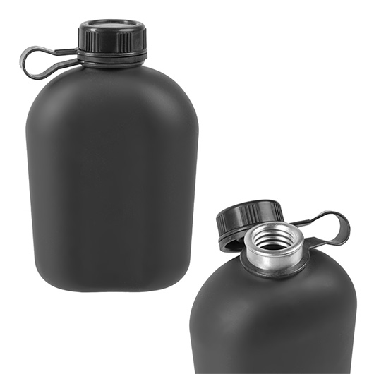 1 Liter flecktarn US Feldflasche aus Kunststoff mit Bezug und Gürtelclips 