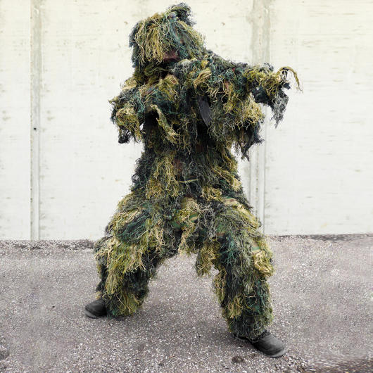 Mil-Tec Ghillie Suit Pro woodland, 4-teilig inkl. Jacke, Hose, Kopfbedeckung, Gewehrabdeckung