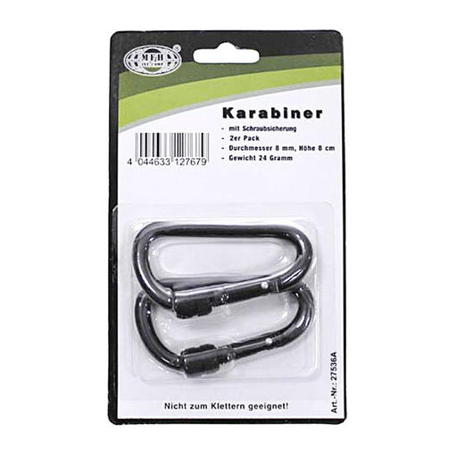 MFH Karabiner, Schraubverschluss,  schwarz, 2er Pack, 8 mm x 8 cm Bild 1