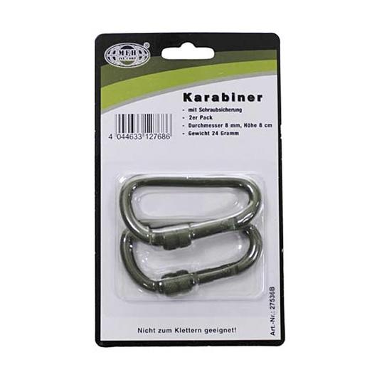 MFH Karabiner mit Schraubverschluss, oliv, 2er Pack, 8 mm x 8 cm Bild 1