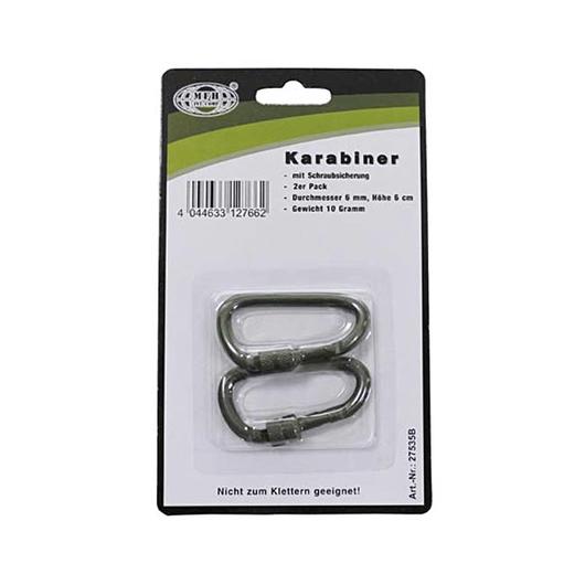 MFH Karabiner mit Schraubverschluss, oliv, 2er Pack, 6 mm x 6 cm Bild 1