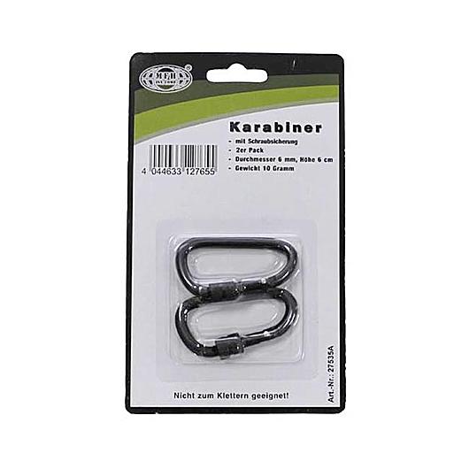 MFH Karabiner mit Schraubverschluss, schwarz, 2er Pack, 6 mm x 6 cm Bild 1