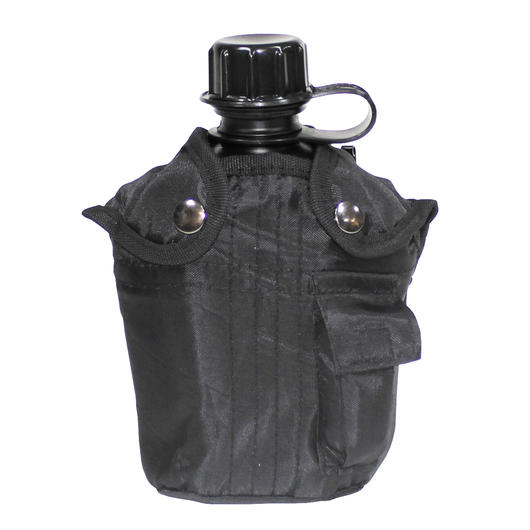   MFH US Plastikfeldflasche 1L mit Bezug schwarz