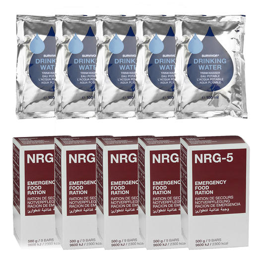 Notvorsorge NRG-5 Notration 5er Pack + Trinkwasser Emergency 25er Pack