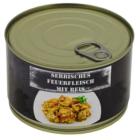 Outdoor-Mahlzeit Serbisches Feuerfleisch mit Reis Dose Bild 1