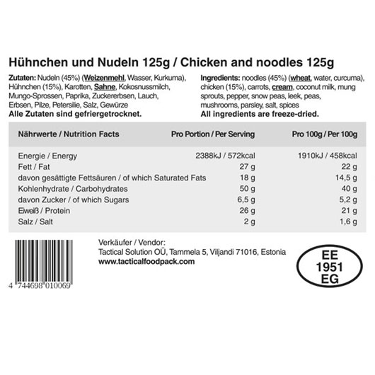 Tactical Foodpack Outdoor Mahlzeit Hhnchen mit Nudeln Bild 4